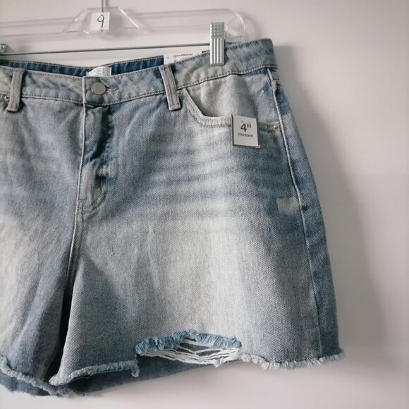 Time Tru Women's Blue TT HR Fray Hem Light Wash Cut Off High Rise Shorts Size 14 - Picture 2 of 8